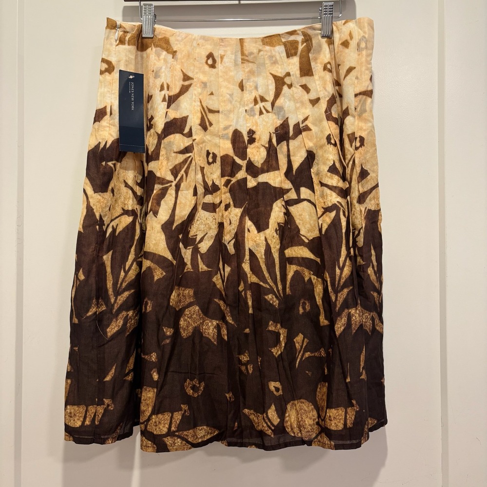 Jones New York Signature Brown Cream Flower Abstract Print Cotton ALine Skirt 10
